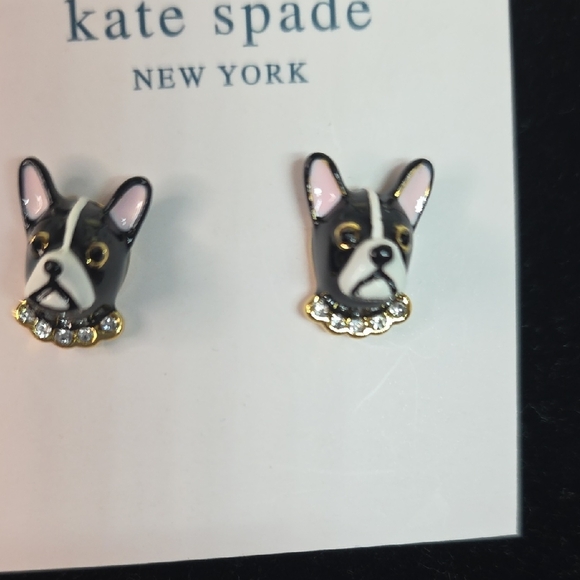 Kate Spade French Bulldog Earrings with Gold and Pink Accents - Picture 3 of 5